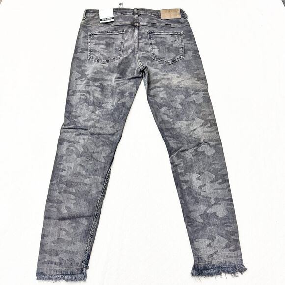 Zara Mid Rise Skinny Camouflage Patterned Print Denim Jeans Raw Hem Size 40 US8 - Picture 3 of 8